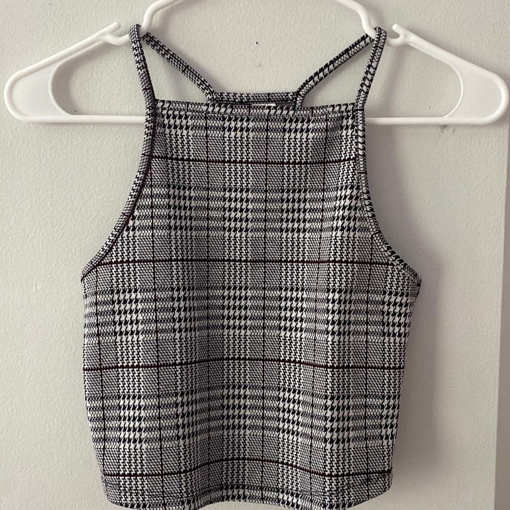 Black & red checkered divided crop top